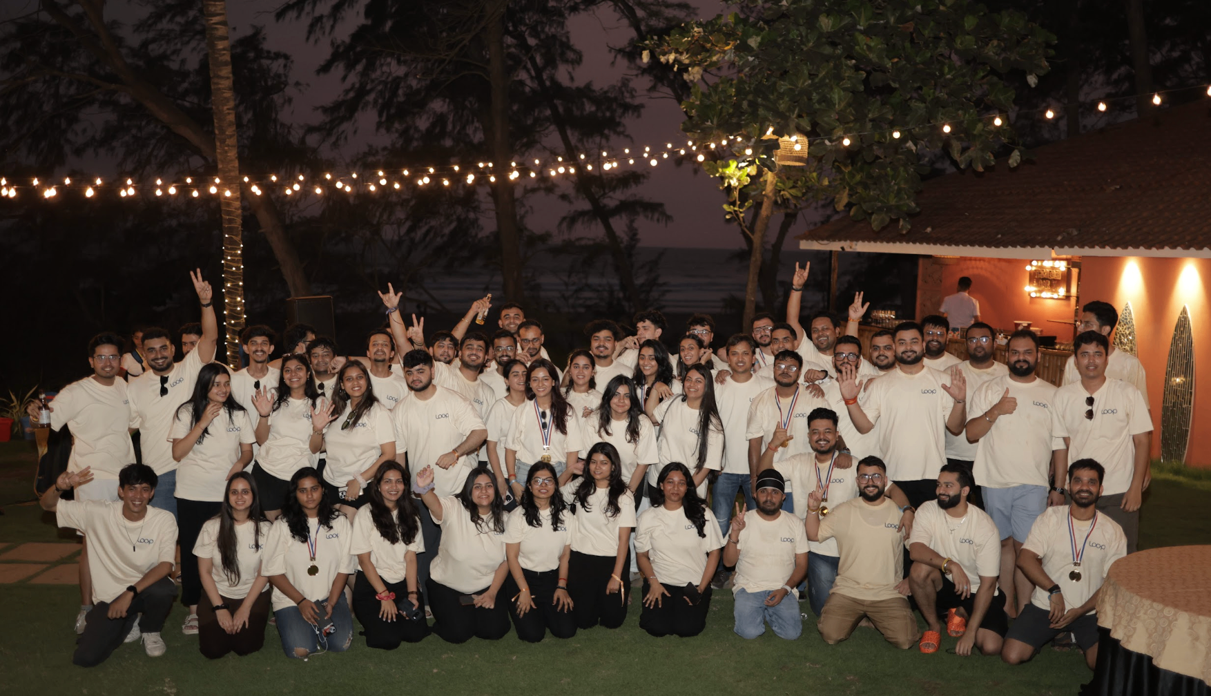 Full Loop team at Goa offsite under fairy lights